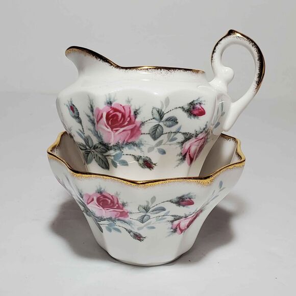 Salisbury Sugar Bowl and Creamer Pink Roses Vintage - Picture 7 of 7